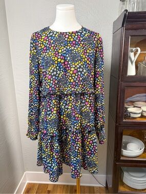 JDY Jacqueline de Yong Floral Tiered Mini Dress Black Multicolor Boho Size M